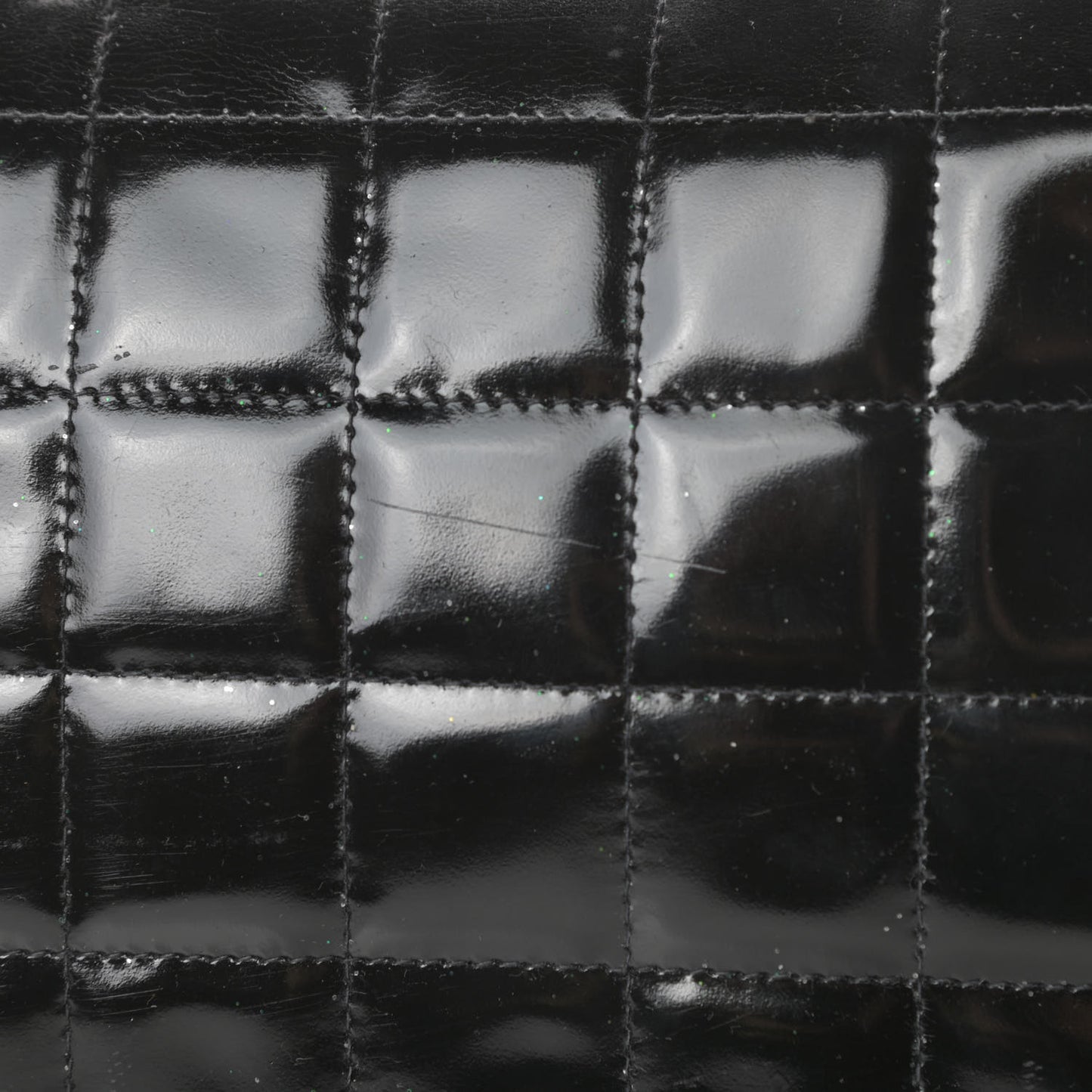 Patent Quilted East West Chocolate Bar Flap Black