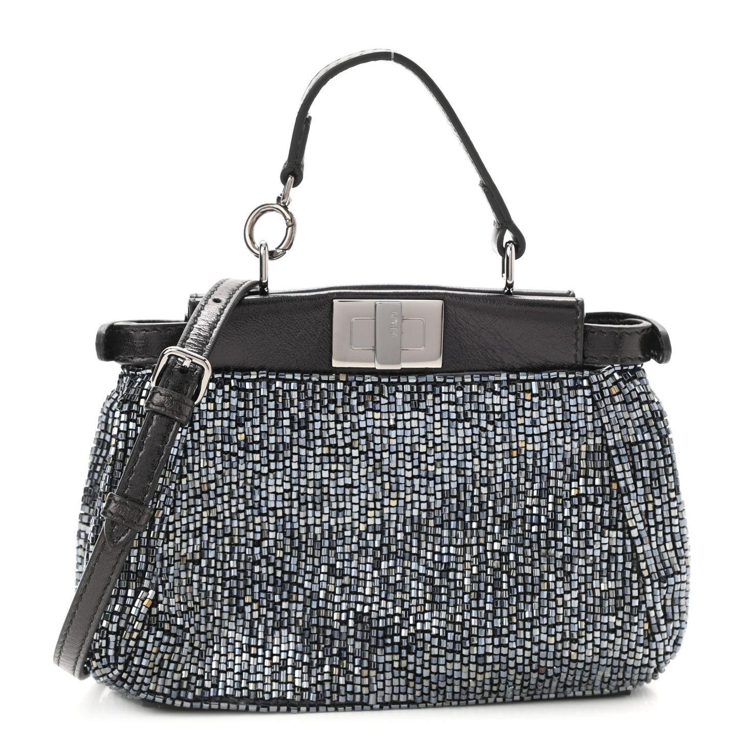 Laminated Goatskin Beaded Micro Peekaboo Iconic Satchel Canna di Fucile Black