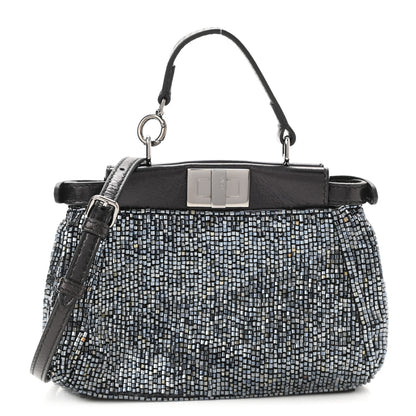 Fendi Laminated Goatskin Beaded Micro Peekaboo Iconic Satchel Canna di Fucile Black 1 of 10