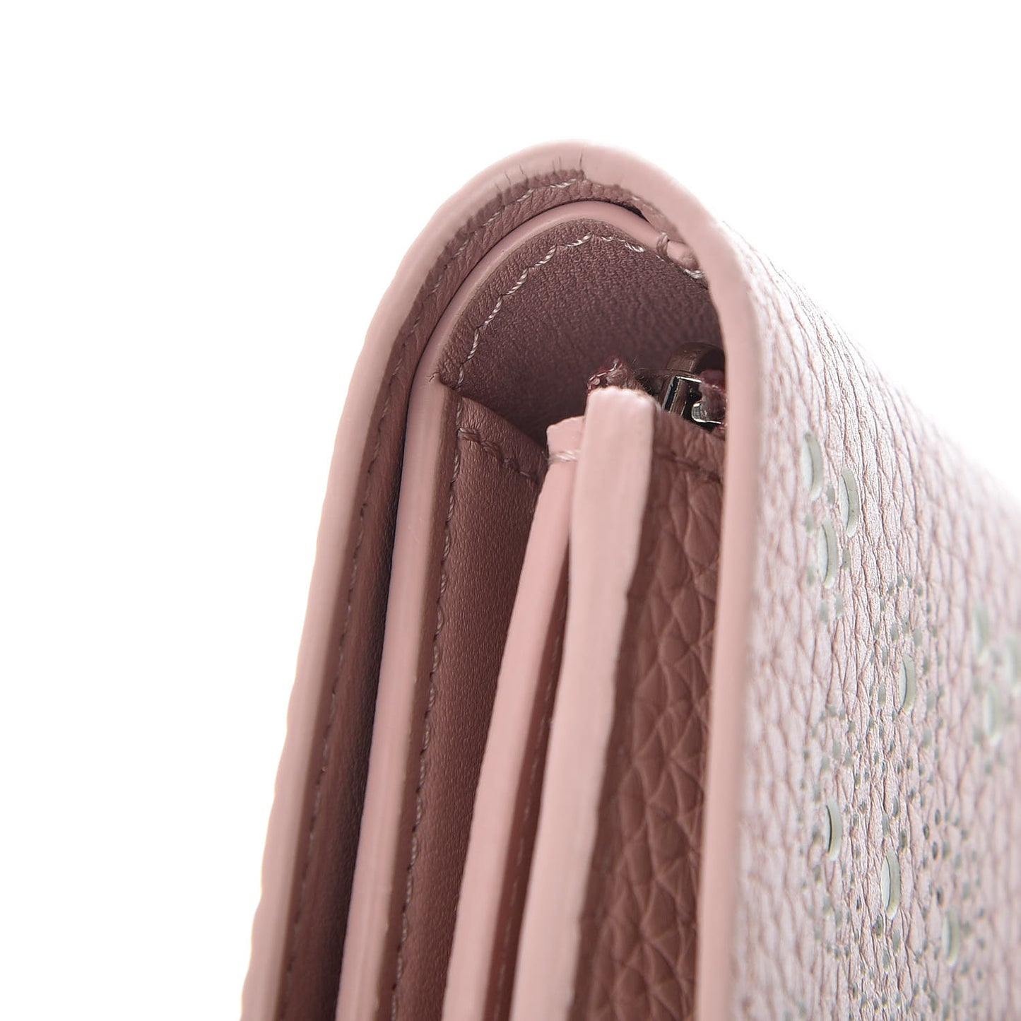 Taurillon Perforated Capucines Compact Wallet Magnolia