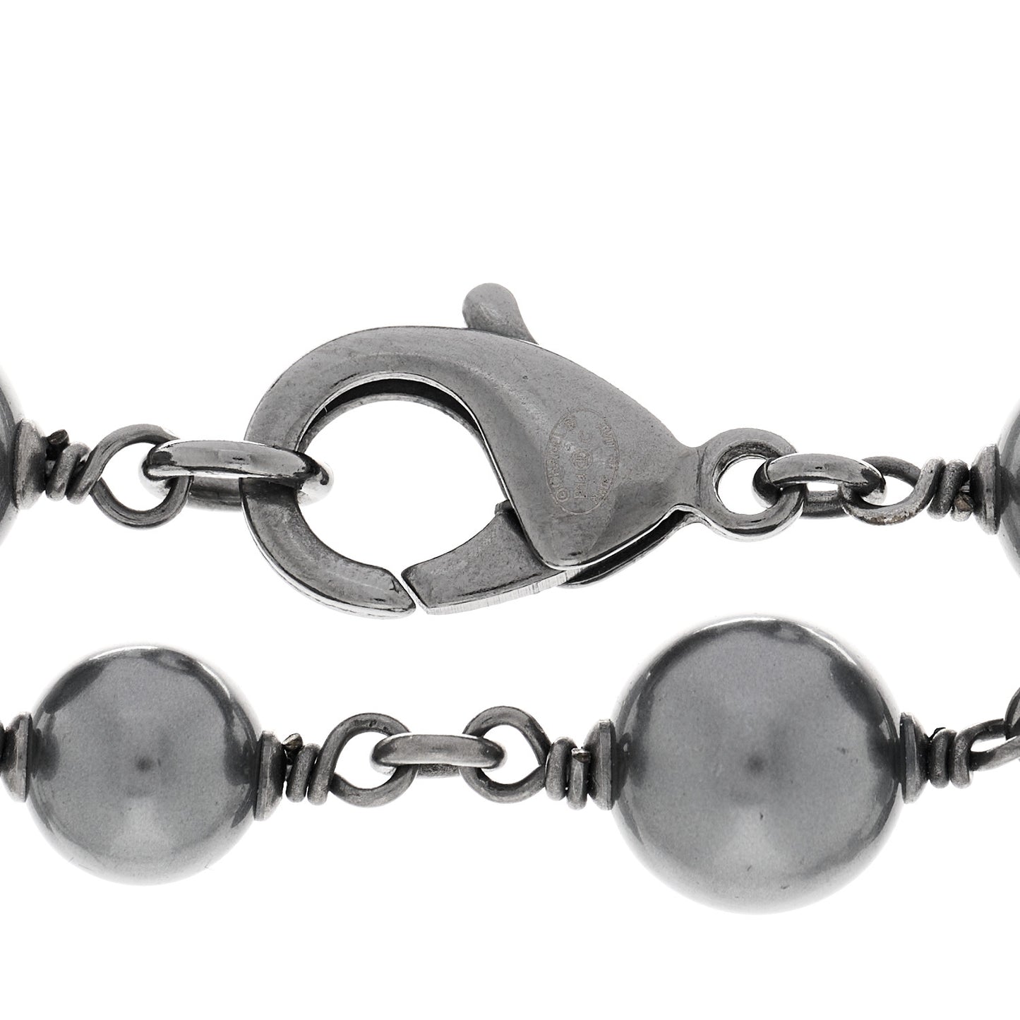 Crystal Pearl Beaded CC Long Necklace Ruthenium