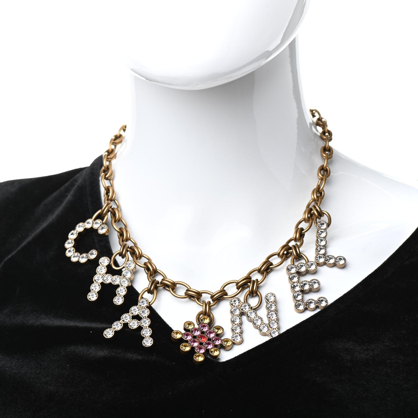 Metal Crystal City of Lights Logo Necklace Gold Multicolor