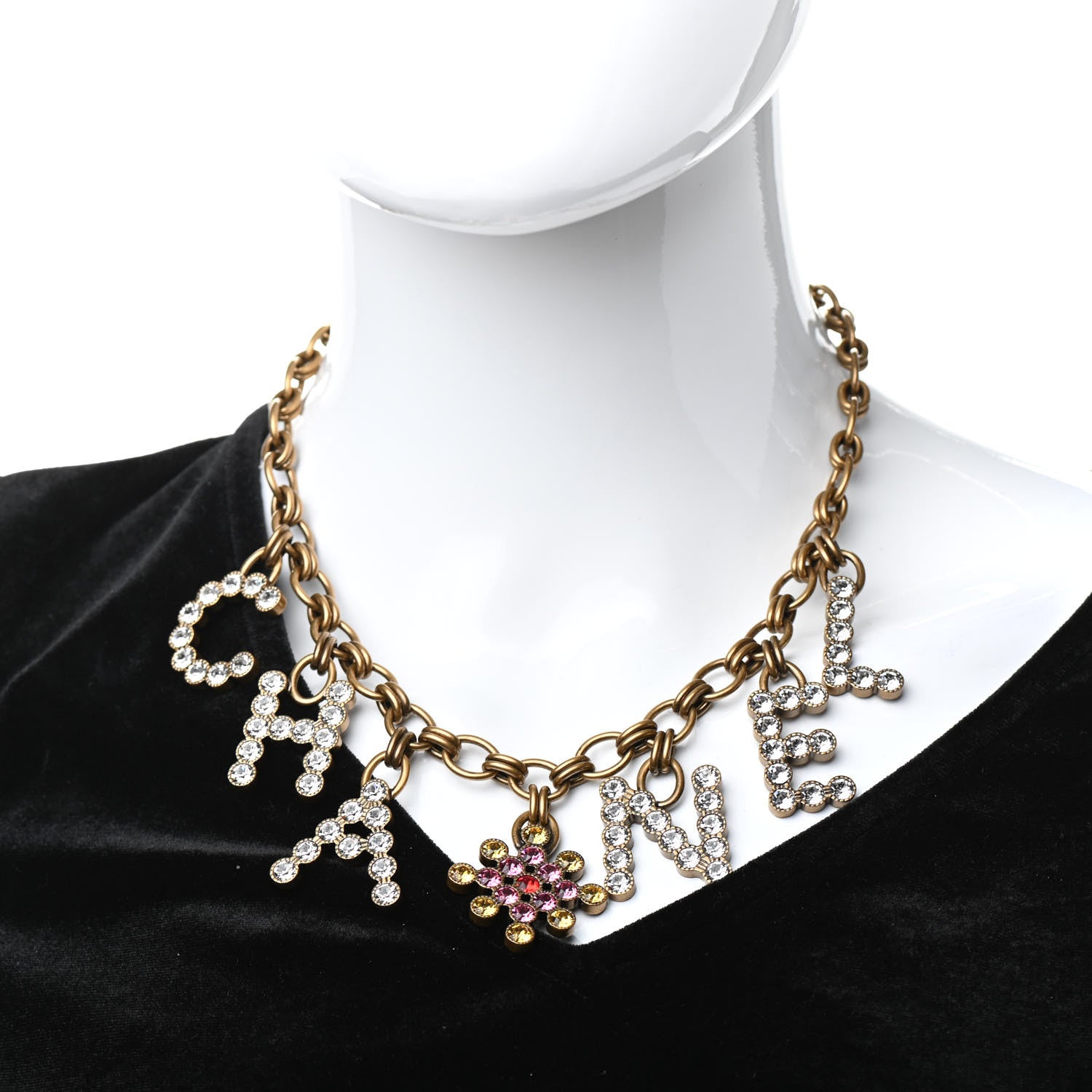 Chanel Metal Crystal City of Lights Logo Necklace Gold Multicolor 2 of 5