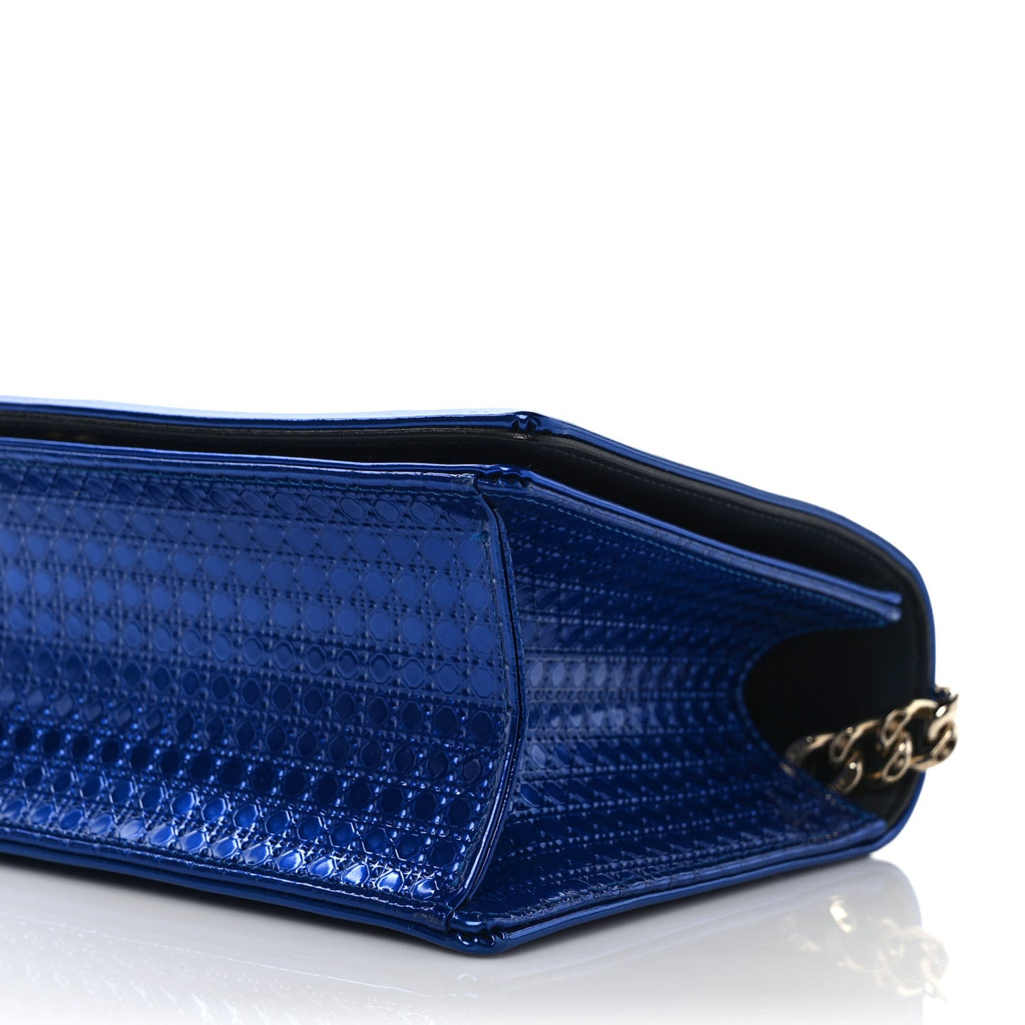 Metallic Patent Micro-Cannage Medium Diorama Flap Bag Blue