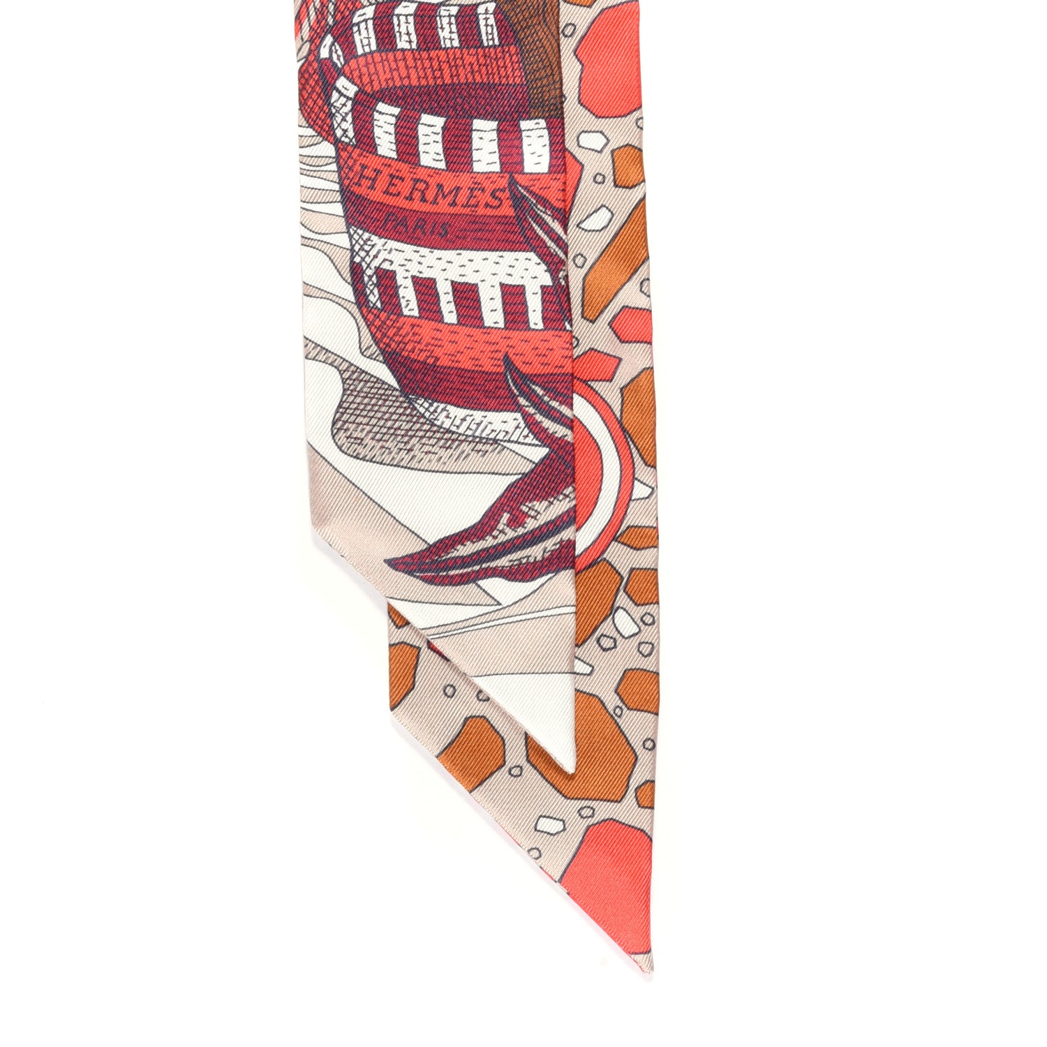 Hermes Silk La Danse Des Amazones Twilly Beige Corail Brun 2 of 4