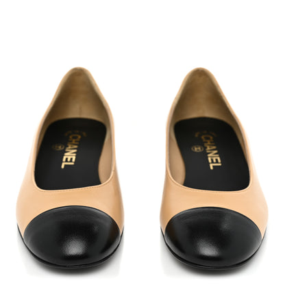Chanel Lambskin Pearl Cap Toe CC Flats 36 Beige Black 2 of 12