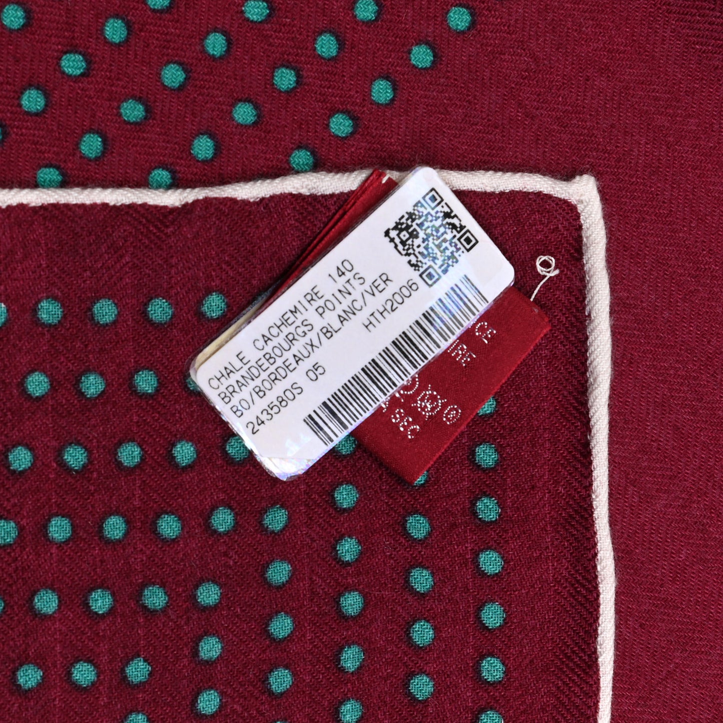 Cashmere Silk Brandebourgs Points Shawl 140 Bordeaux White Vert