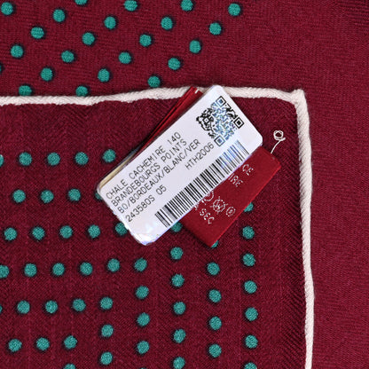 Hermes Cashmere Silk Brandebourgs Points Shawl 140 Bordeaux White Vert 5 of 5