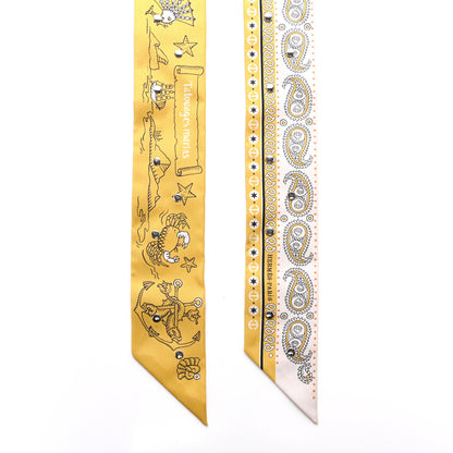 Hermes Silk Studded Tatouages Marins Bandana Twilly Blanc Jaune Paille Noir 2 of 5