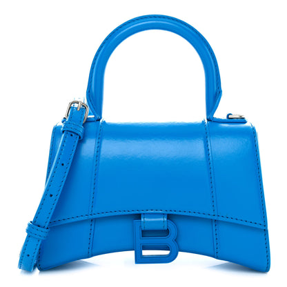 Balenciaga Shiny Box Calfskin Tonal B Hourglass Top Handle Bag XS Screen Blue 1 of 12