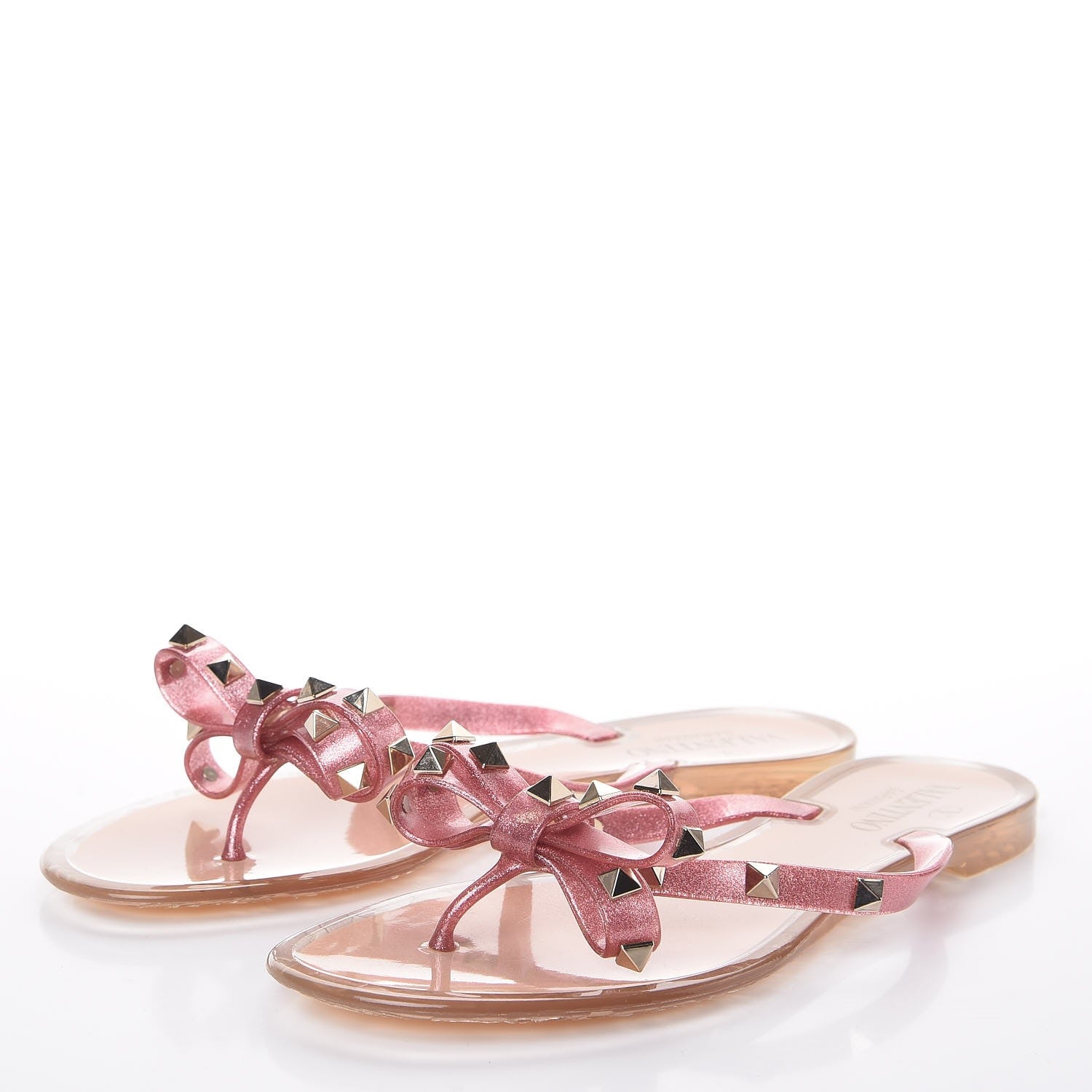 Valentino Garavani PVC Jelly Glitter Rockstud Bow Thong Sandals 38 Pink 3 of 9