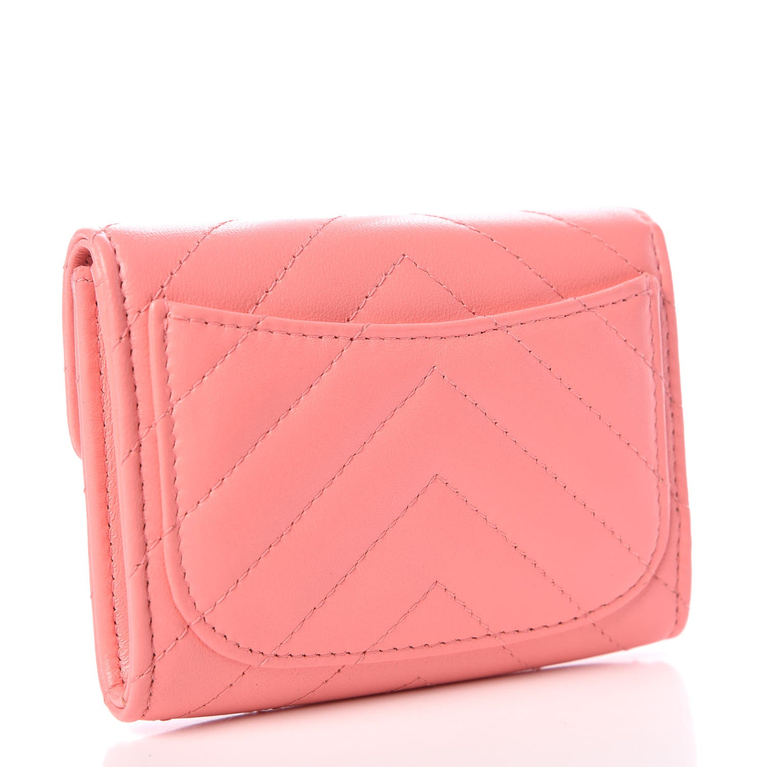Chanel Lambskin Chevron Quilted Card Holder Coral 3 of 9