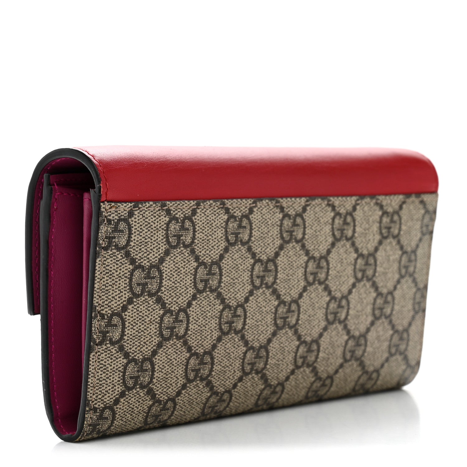 Gucci GG Supreme Monogram Moon Calfskin Padlock Continental Chain Wallet Beige Ebony Hibiscus Red New Rosette 3 of 7
