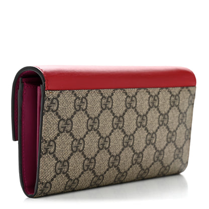 Gucci GG Supreme Monogram Moon Calfskin Padlock Continental Chain Wallet Beige Ebony Hibiscus Red New Rosette 3 of 7