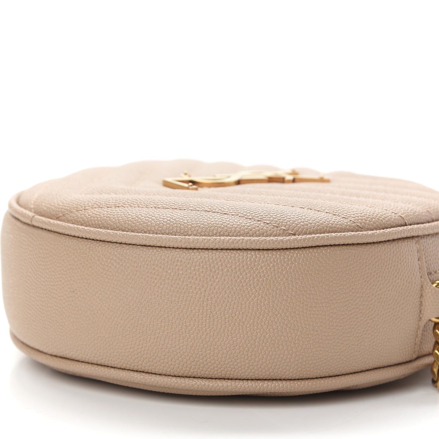 Grain De Poudre Matelasse Chevron Quilted Round Vinyle Camera Bag Gold Sand