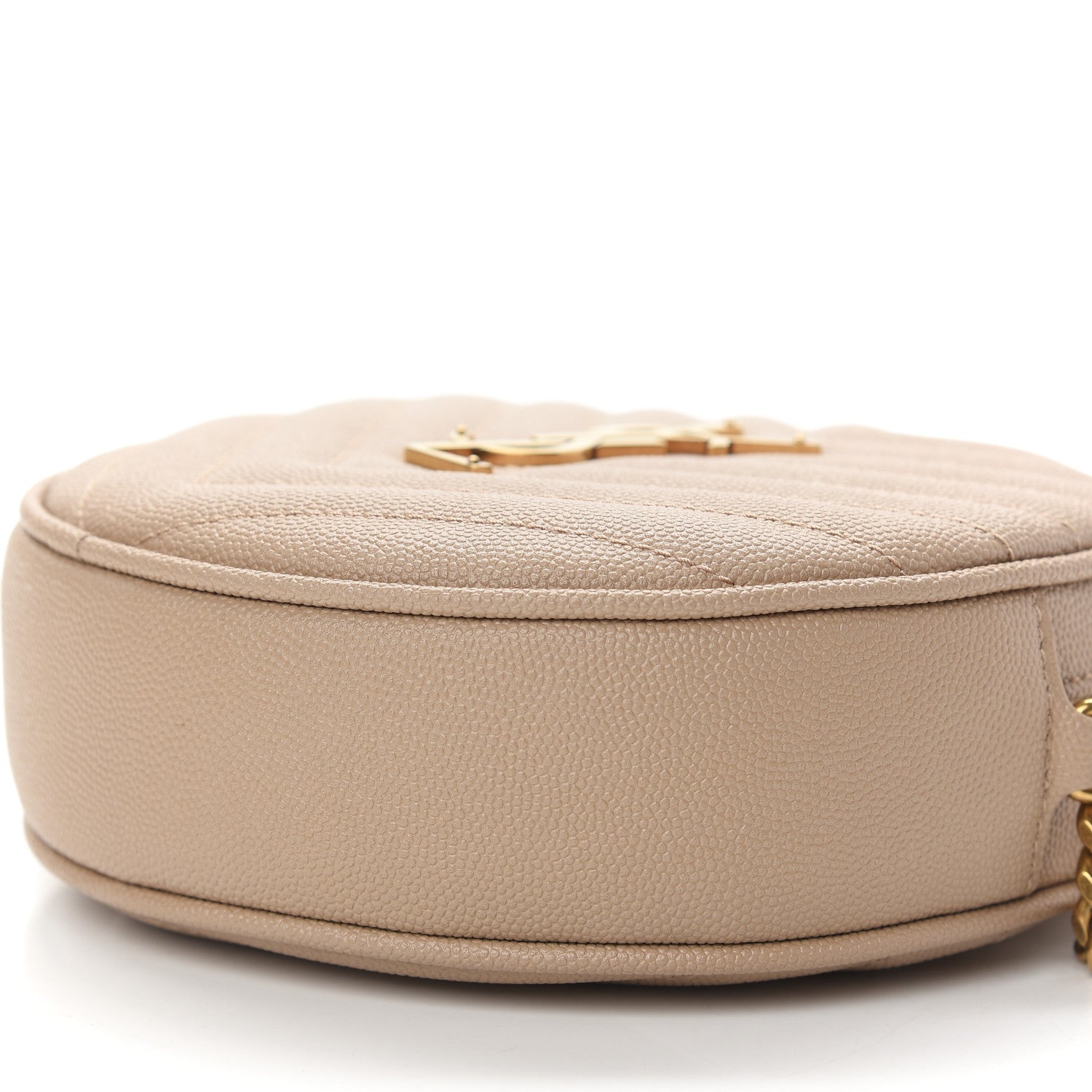 Saint Laurent Grain De Poudre Matelasse Chevron Quilted Round Vinyle Camera Bag Gold Sand 9 of 9