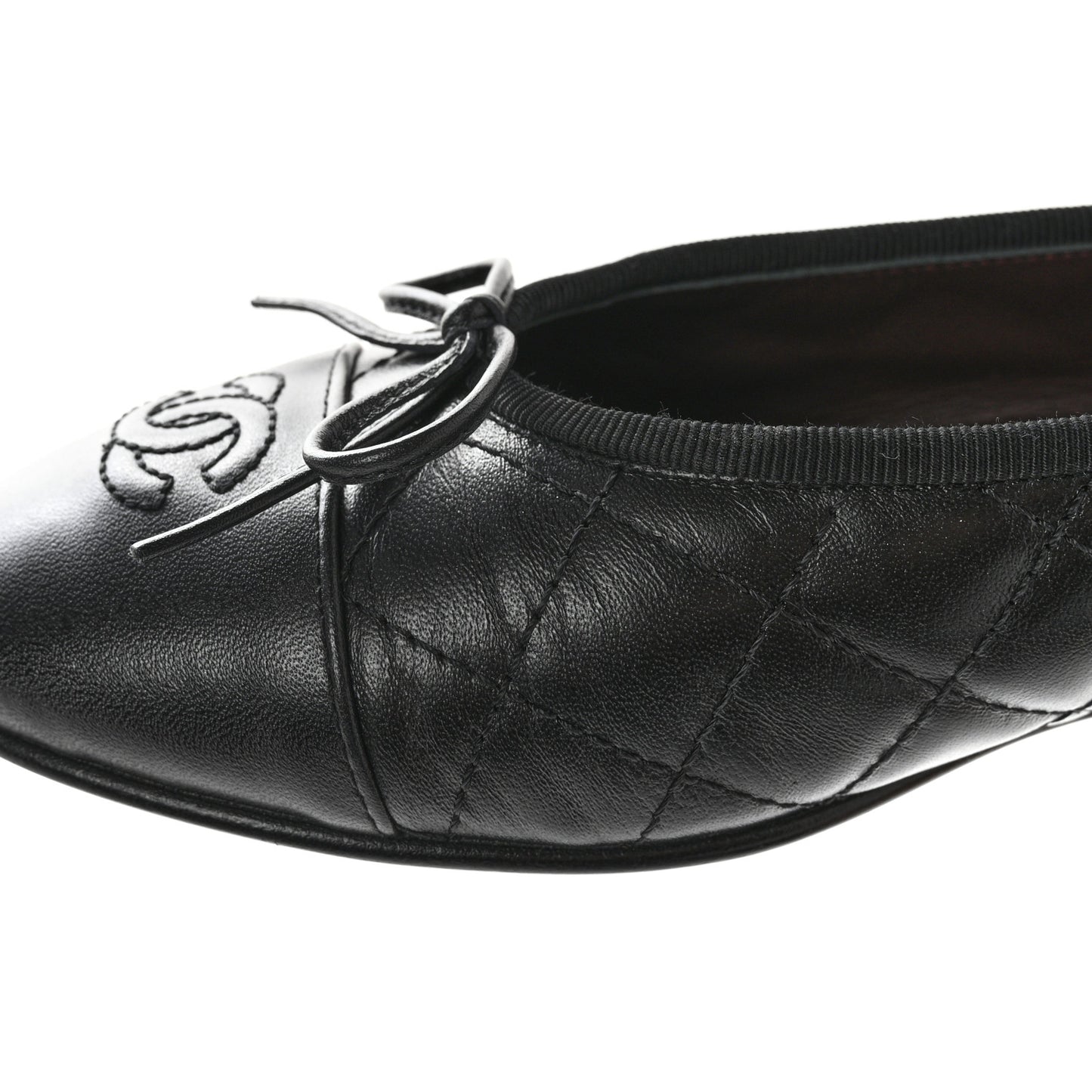 Aged Calfskin Quilted CC Cap Toe Ballerina Flats 39.5 Black