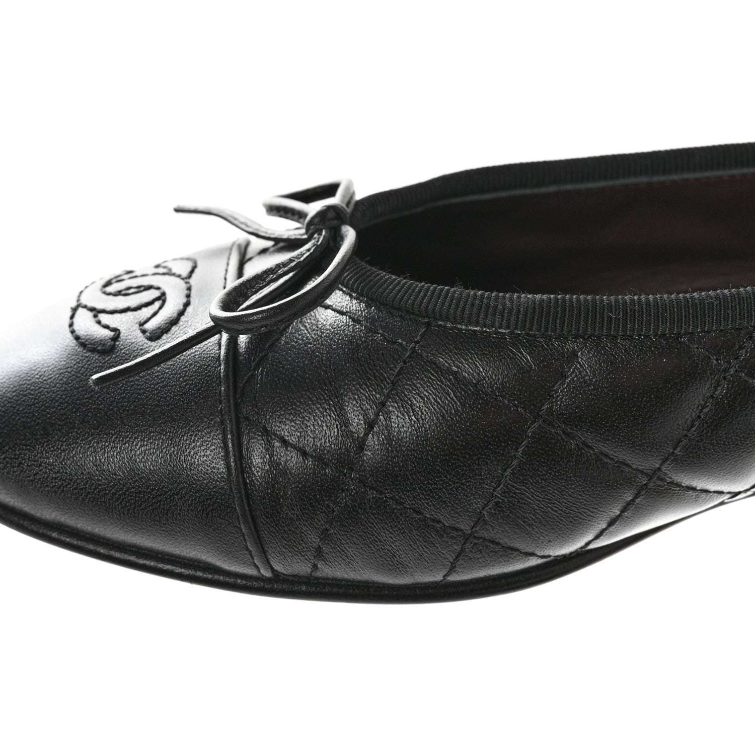 Chanel Aged Calfskin Quilted CC Cap Toe Ballerina Flats 39.5 Black 13 of 14