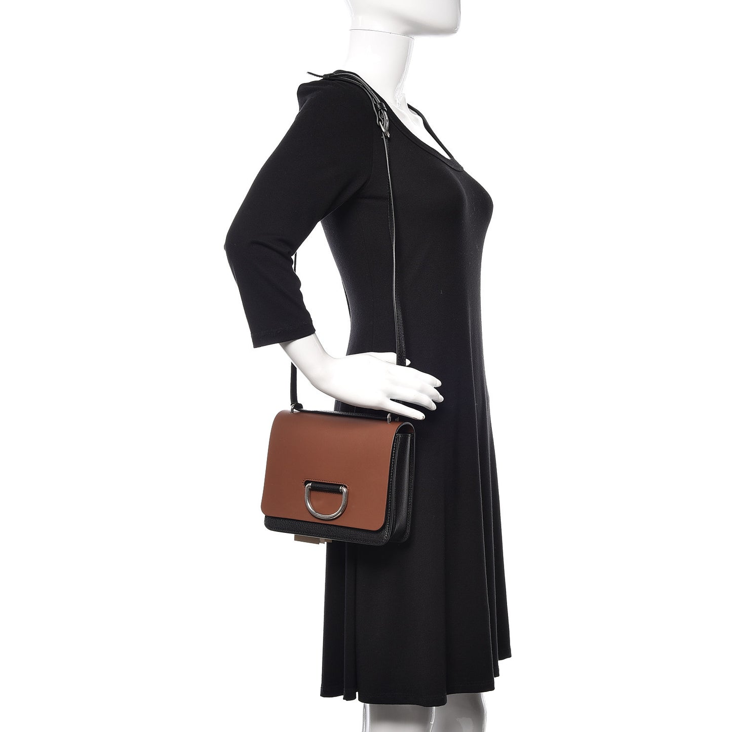 Calfskin Small D-Ring Bag Tan Black