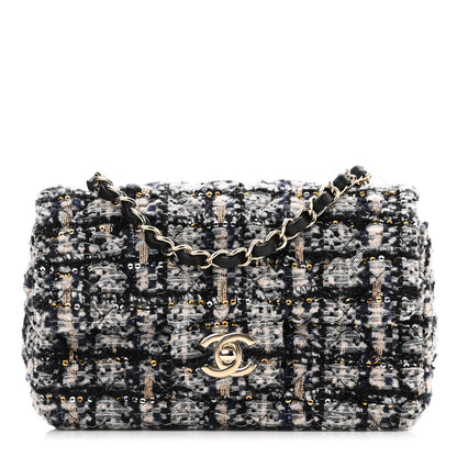Chanel Glittered Tweed Quilted Mini Rectangular Flap Navy Blue 1 of 10
