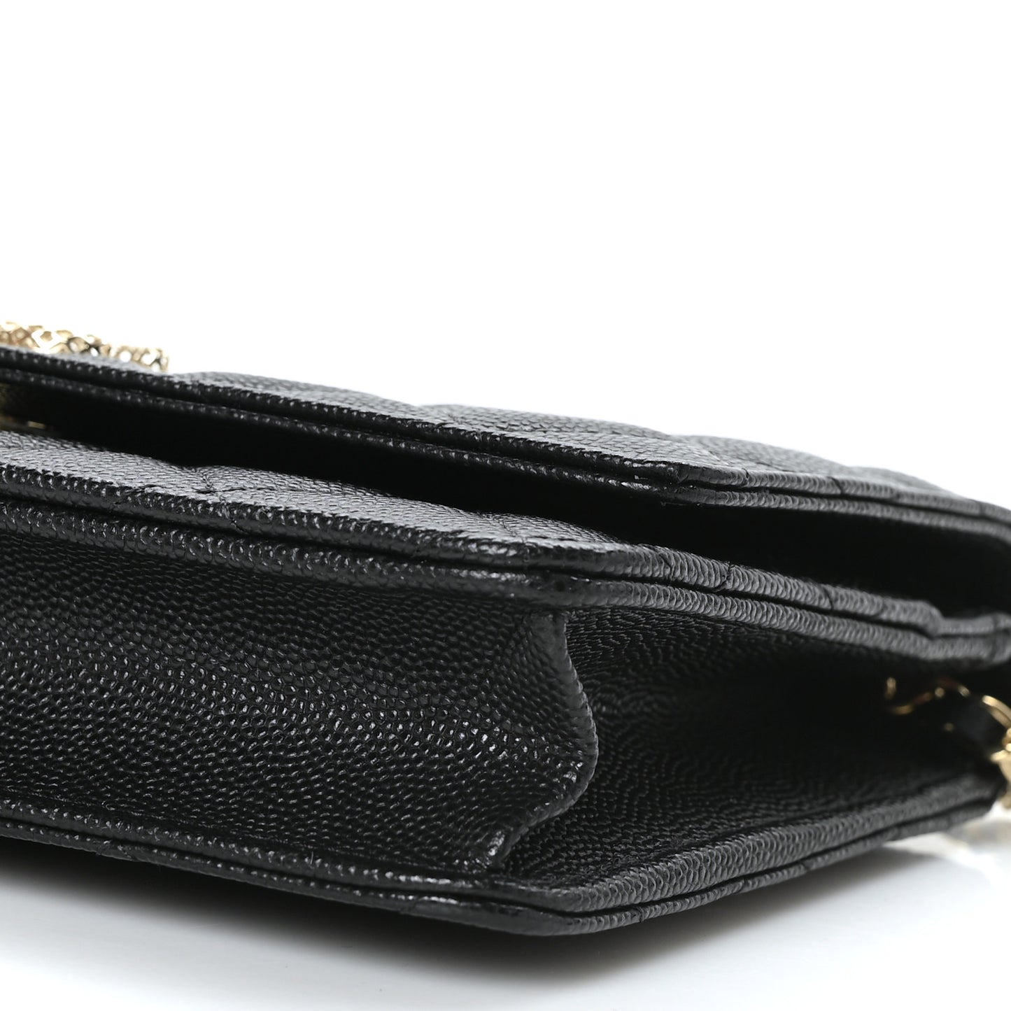 Caviar Quilted Perforated Metal CC Wallet On Chain WOC Black