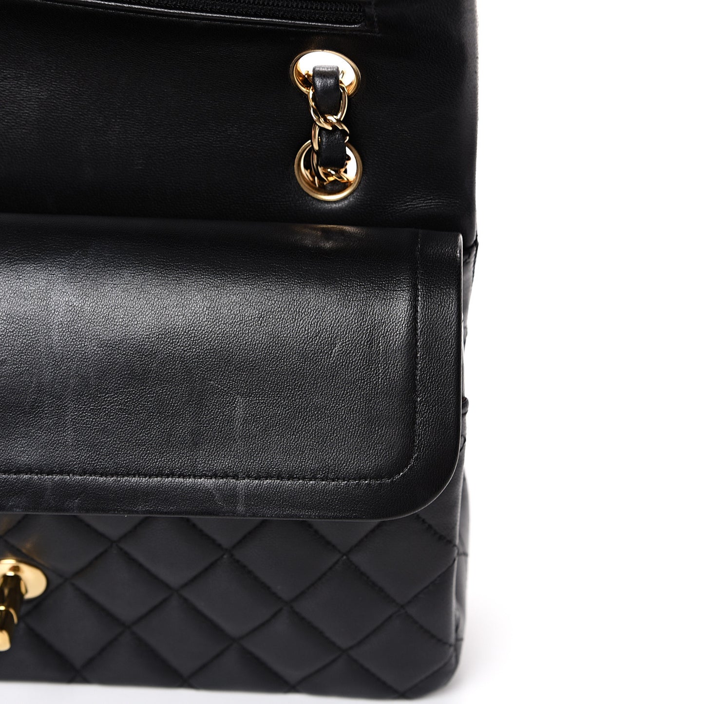 Lambskin Quilted Medium Double Flap Black