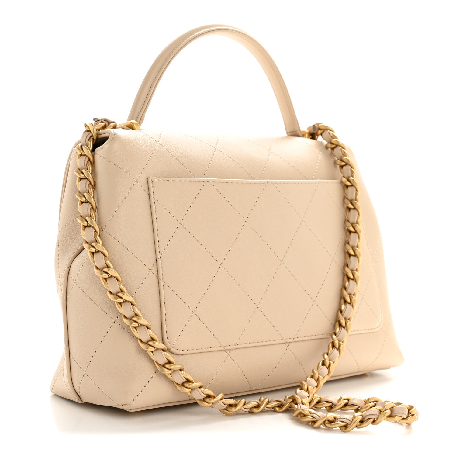 Chanel Calfskin Stitched Flap Top Handle Beige 3 of 11