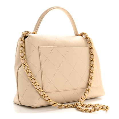 Chanel Calfskin Stitched Flap Top Handle Beige 3 of 11