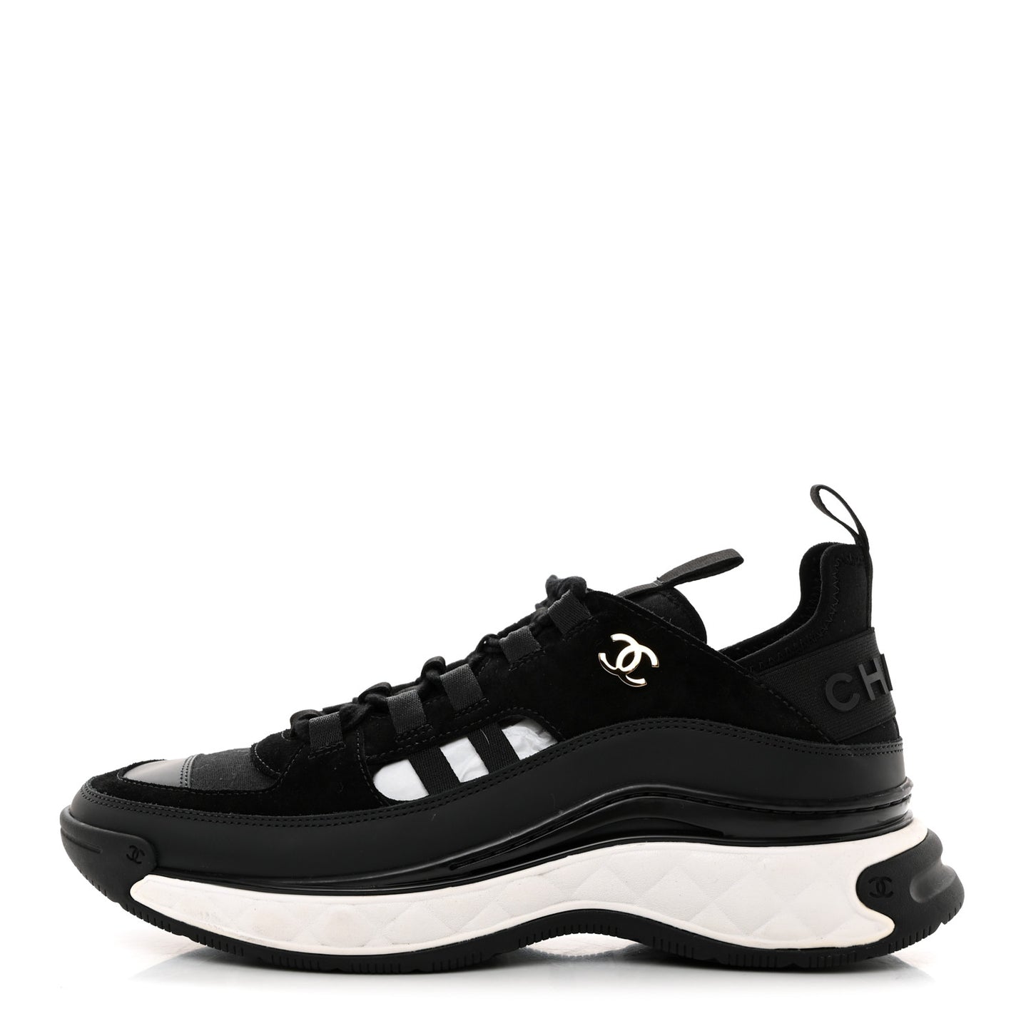 Velvet Calfskin Mixed Fibers CC Sneakers 39.5 Black