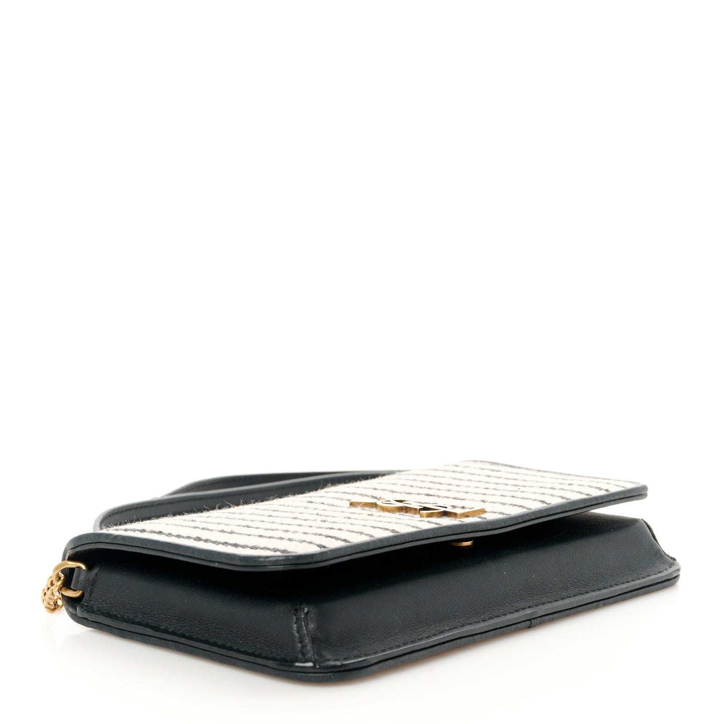 Canvas Striped Phone Holder Crossbody Beige Black
