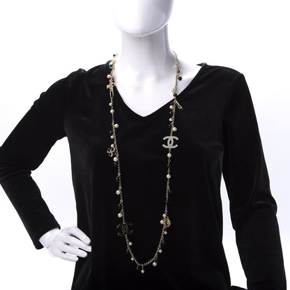 Chanel Pearl Beaded Enamel CC Coco Long Necklace Black Gold 2 of 8