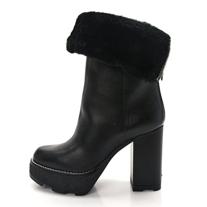 Louis Vuitton Calfskin Shearling Beaubourg Ankle Boots 37 Black 1 of 8