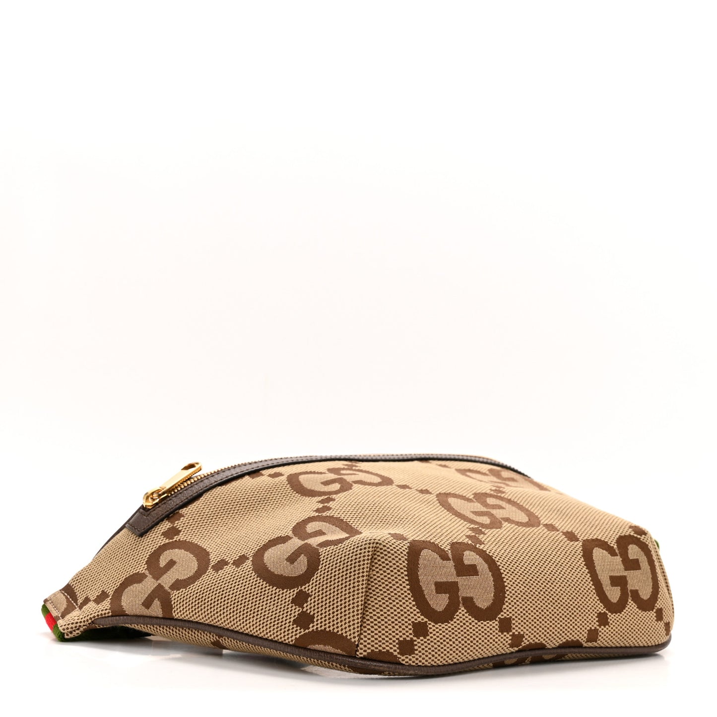 Monogram Jumbo GG Textured Dollar Calfskin Web Belt Bag Camel Ebony New Acero