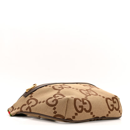 Gucci Monogram Jumbo GG Textured Dollar Calfskin Web Belt Bag Camel Ebony New Acero 4 of 11
