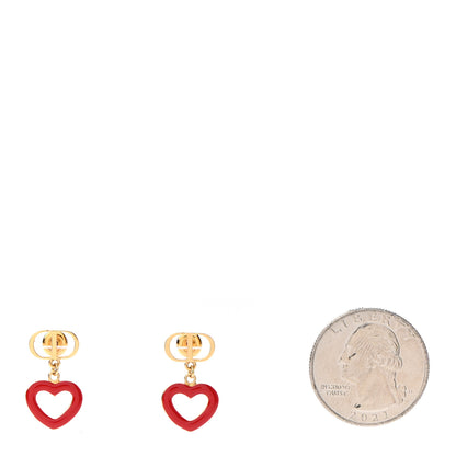Christian Dior CD Dioramour Heart Earrings Gold Red 2 of 4
