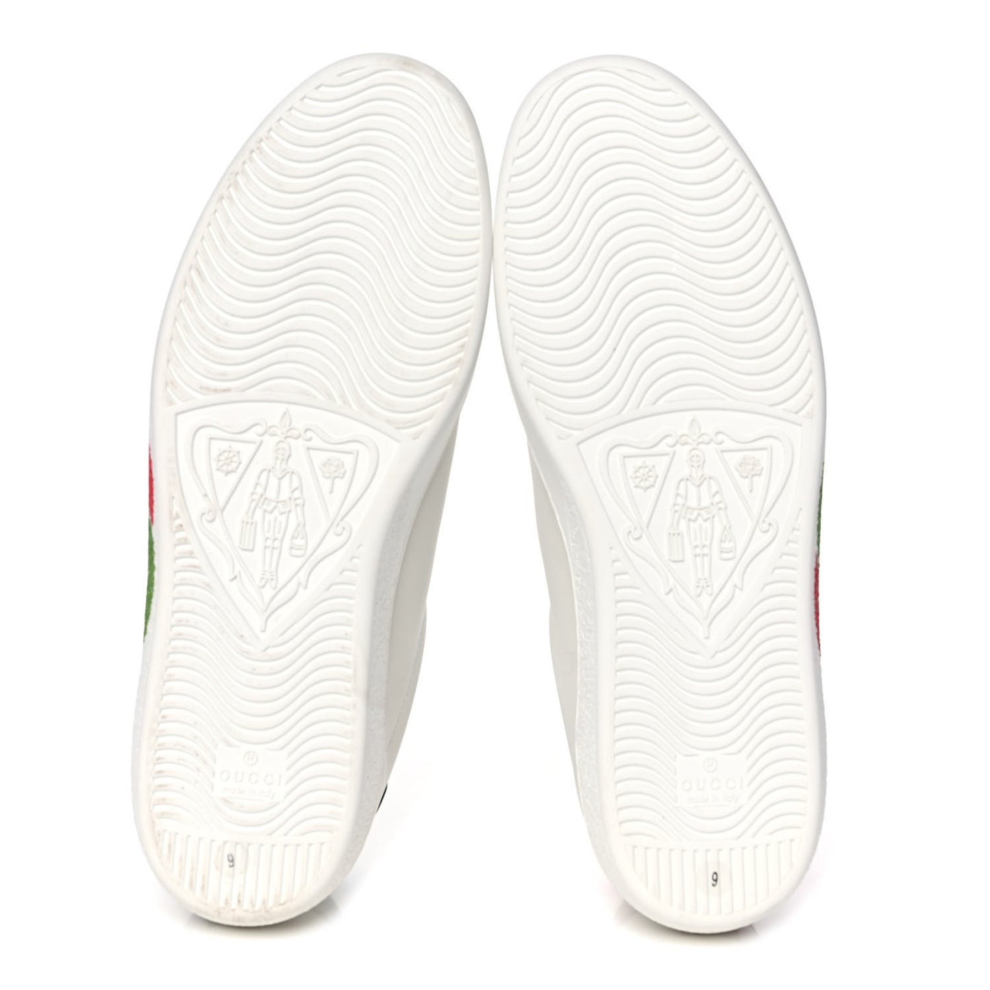 Calfskin Interlocking G Mens New Ace Sneakers 9 White Red Flame Green