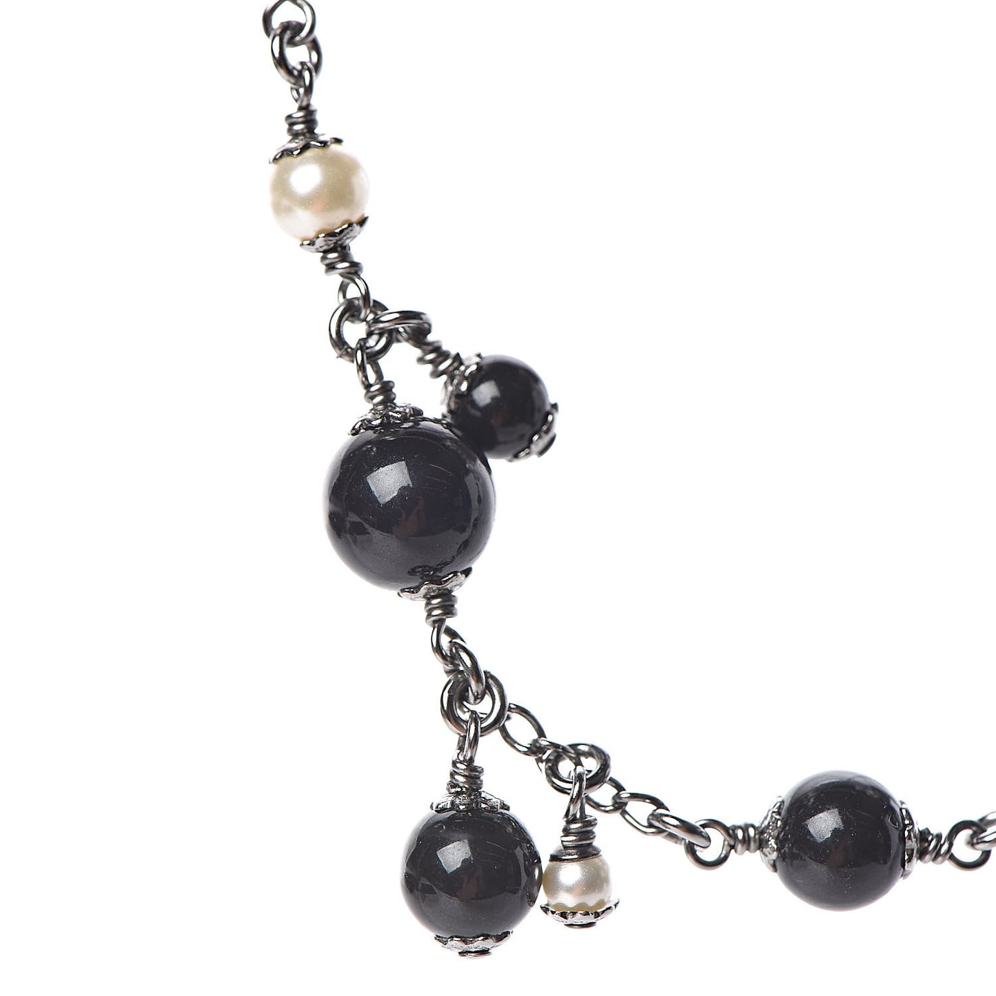 Pearl Bead CC Short Necklace Silver Black