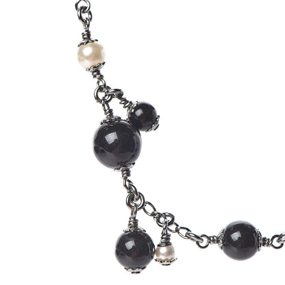 Chanel Pearl Bead CC Short Necklace Silver Black 6 of 9