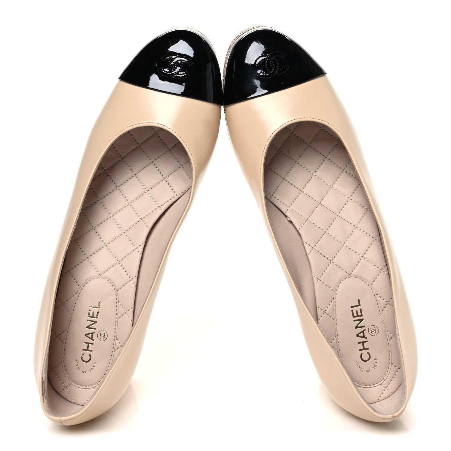 Chanel Calfskin Patent Cap Toe CC Pumps 39.5 Light Beige Black 2 of 12