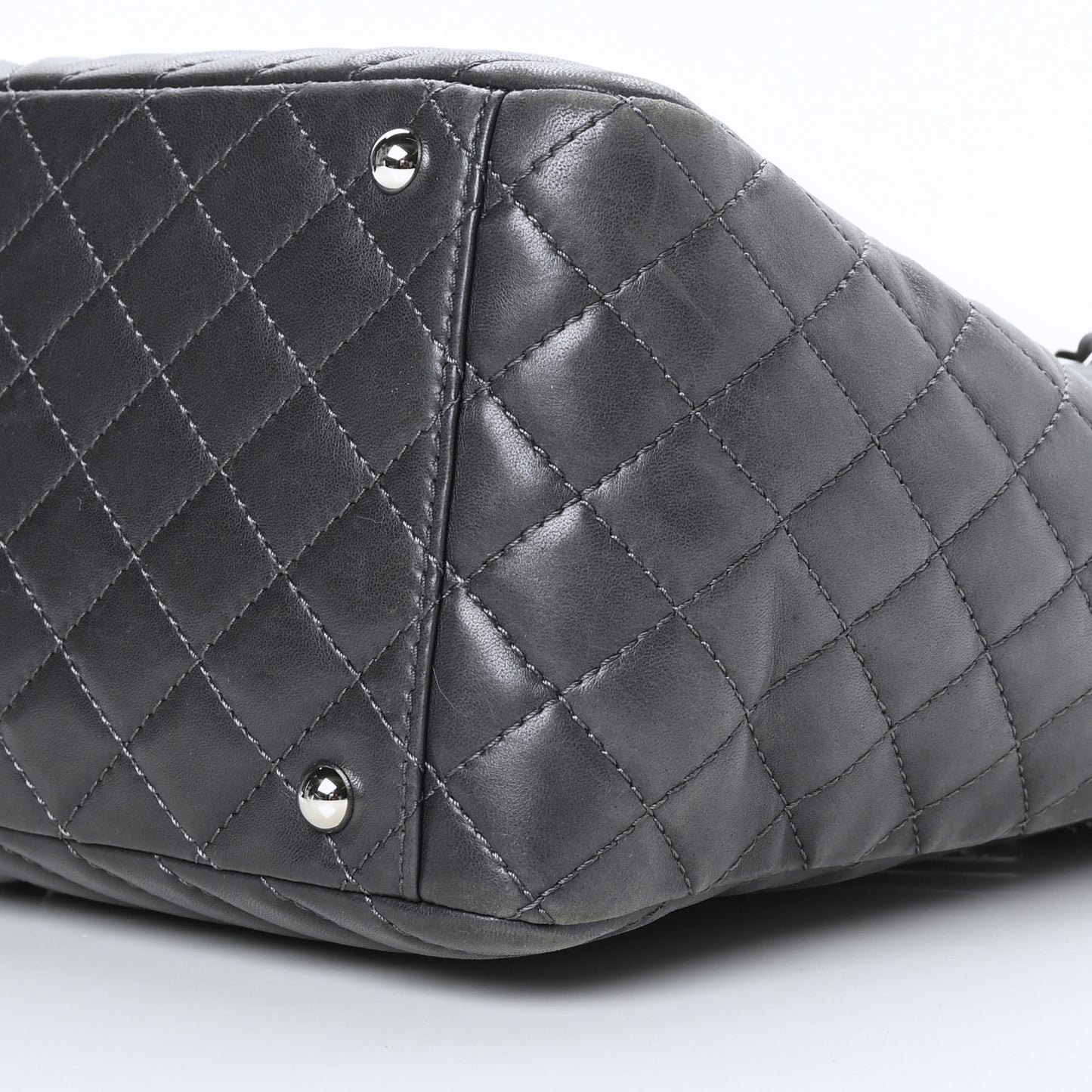 Lambskin Surpique Chevron Quilted Tote Dark Grey