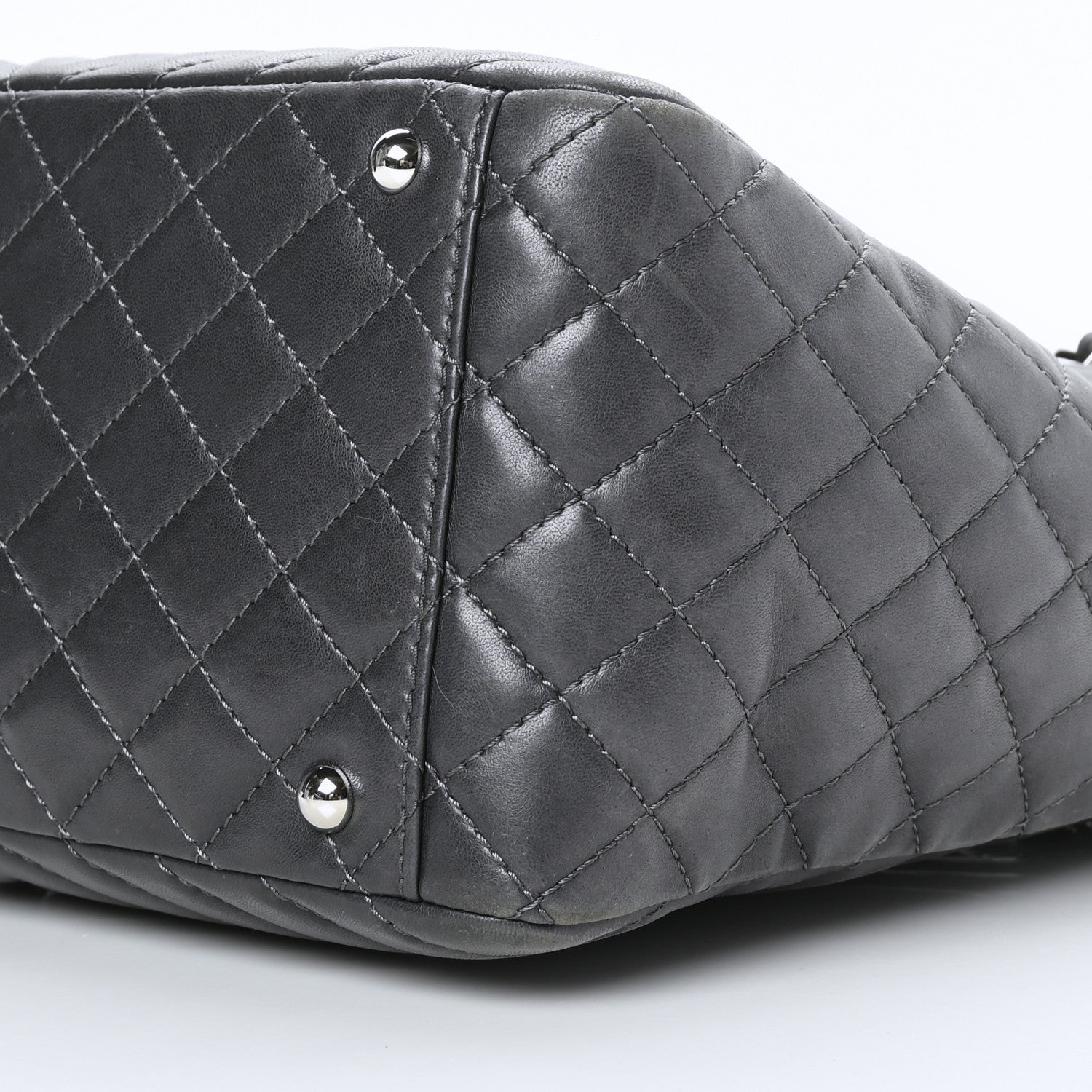 Chanel Lambskin Surpique Chevron Quilted Tote Dark Grey 10 of 10