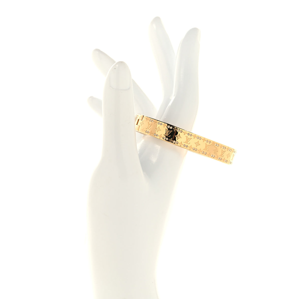 Louis Vuitton Brass Crystal Monogram Nanogram Strass Cuff S Gold 2 of 7