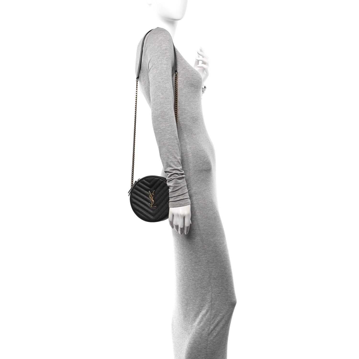 Saint Laurent Grain De Poudre Matelasse Chevron Quilted Round Vinyle Camera Bag Black 2 of 11