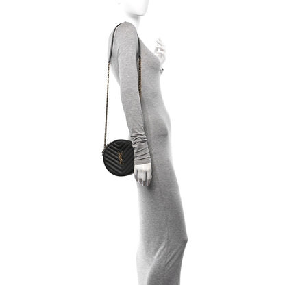 Saint Laurent Grain De Poudre Matelasse Chevron Quilted Round Vinyle Camera Bag Black 2 of 11