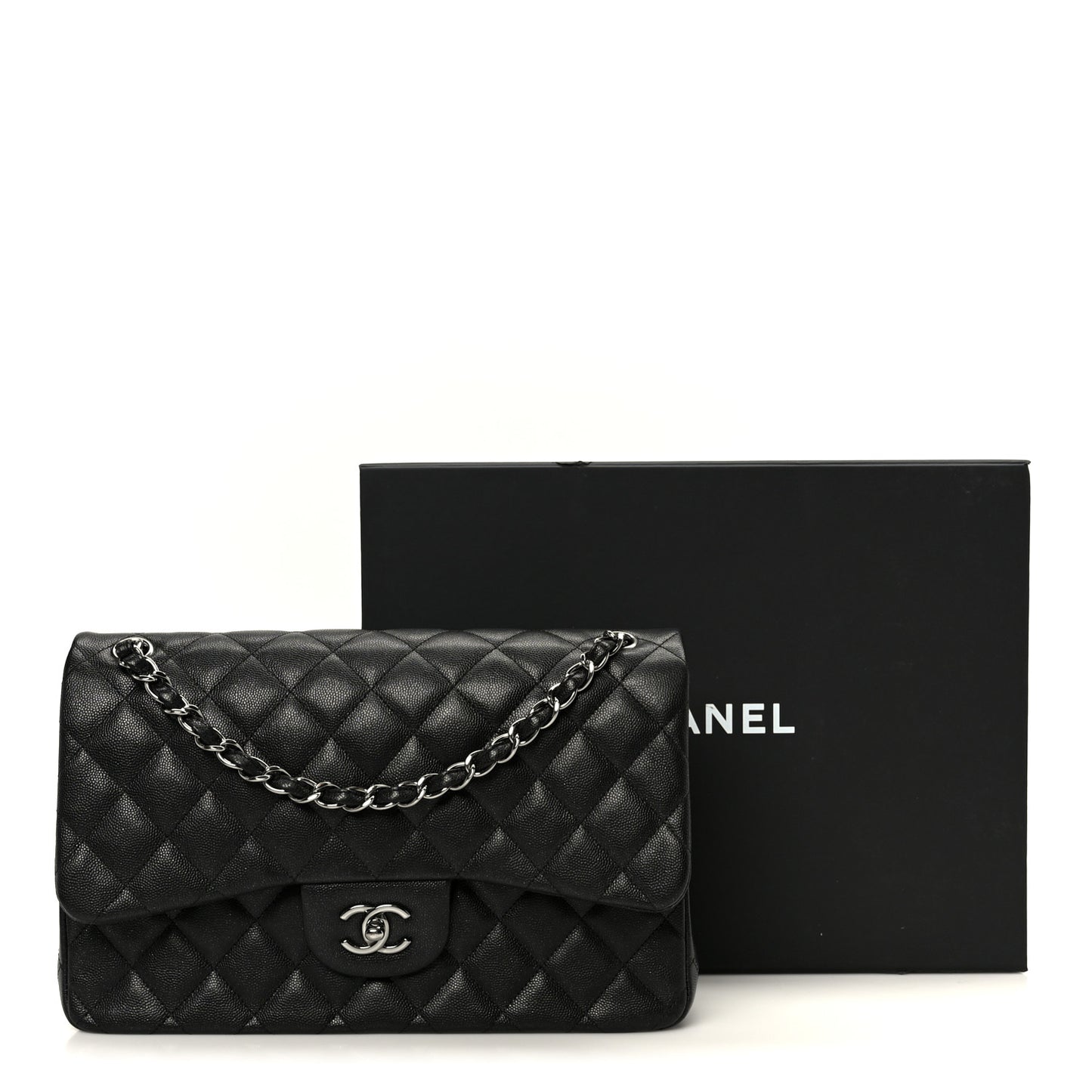 Iridescent Caviar Quilted Jumbo Double Flap Black