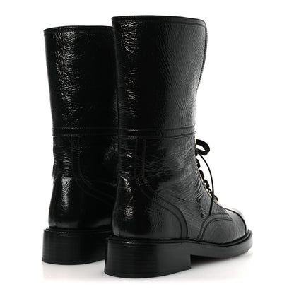 Chanel Shiny Calfskin Lace Up Combat Boots 38.5 Black 5 of 10