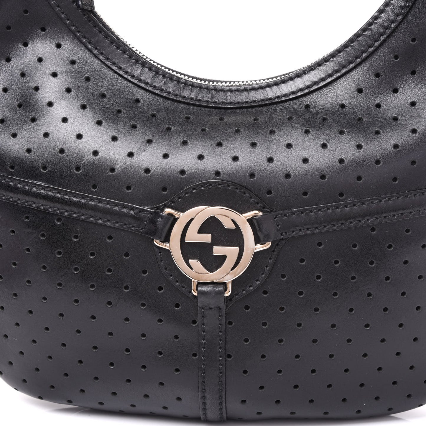Perforated Calfskin Reins Hobo Black