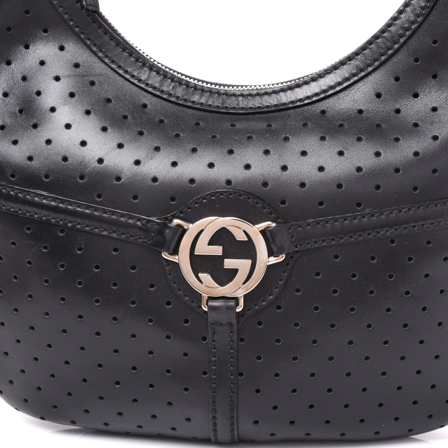 Gucci Perforated Calfskin Reins Hobo Black 8 of 8