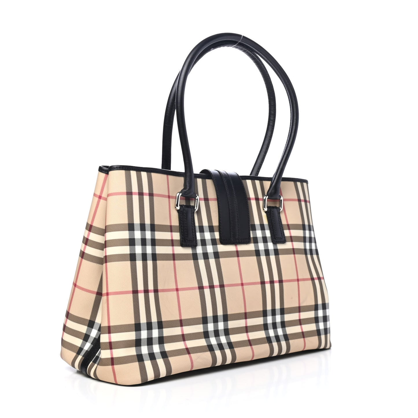 House Check Large Buckle Tote Black