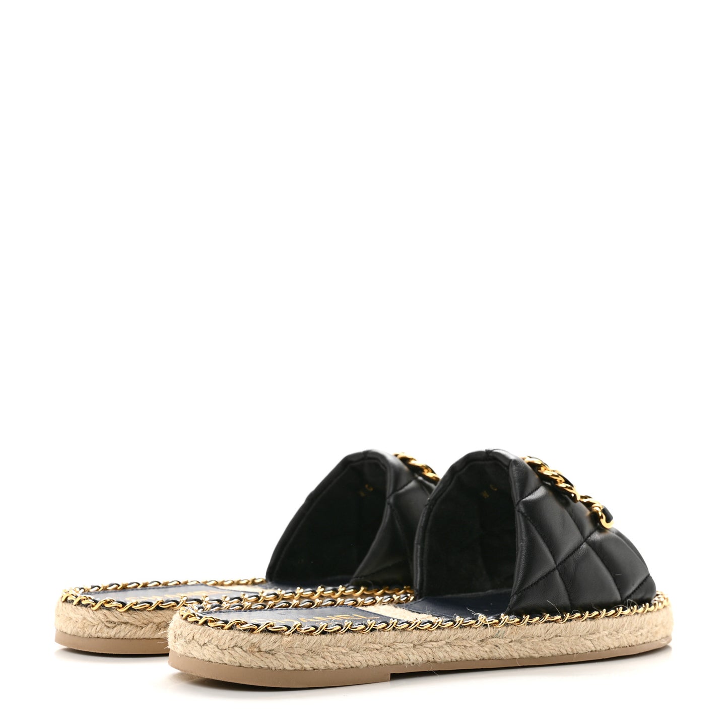 Lambskin Quilted CC Chain Espadrille Mules 38 Black Navy